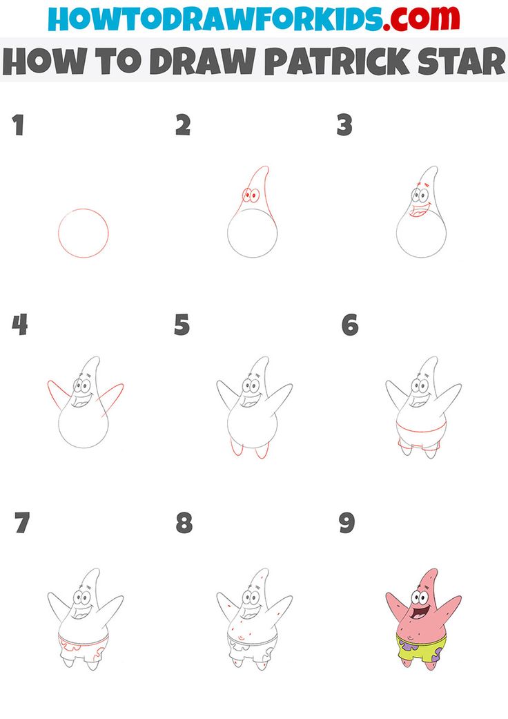 how to draw patrick star step by step instructions for the cartoon character from spongebob