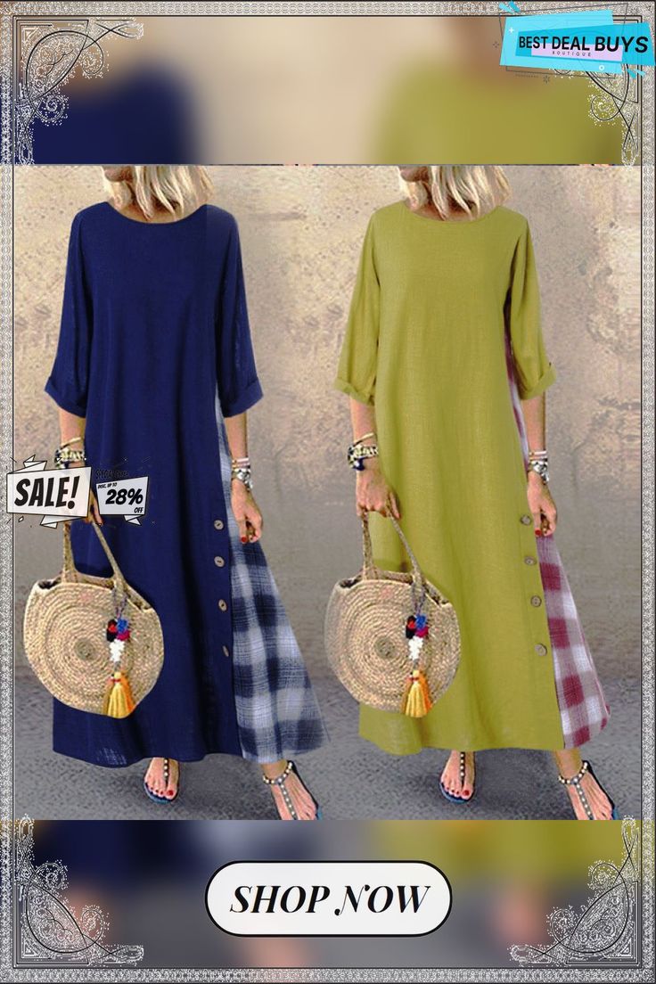 Plaid Short-sleeved Dress Casual Long Sleeve Summer Dress, Non-stretch Cotton Long Sleeve Dress, Non-stretch Long Sleeve Cotton Dress, Casual Half-sleeve Maxi Dress For Beach, Casual Half Sleeve Maxi Dress For Vacation, Casual Half Sleeve Maxi Dress For Beach, Long Sleeve Patchwork Dresses For Daywear, Casual Half Sleeve Maxi Dress For Fall, Casual Green Long Sleeve Maxi Dress