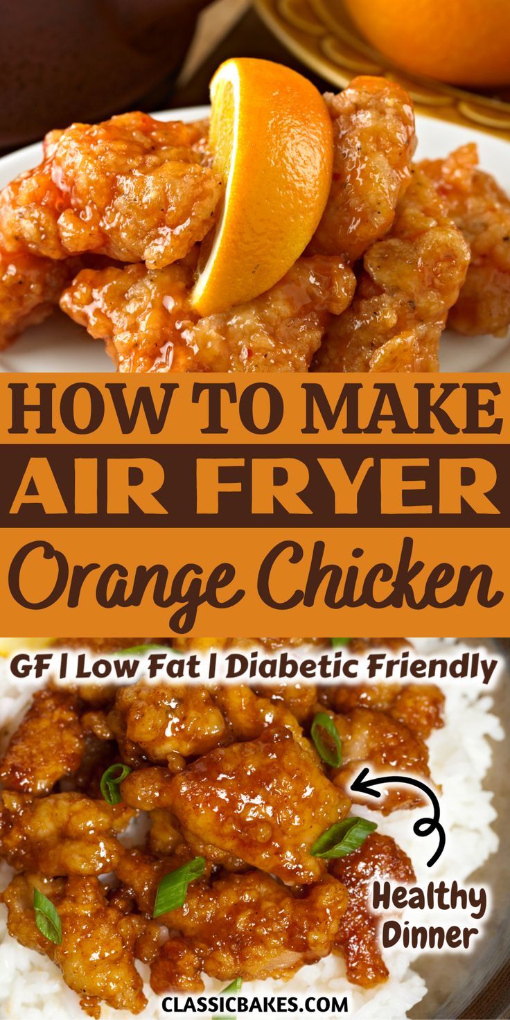 how to make air fryer orange chicken on a plate with rice and oranges