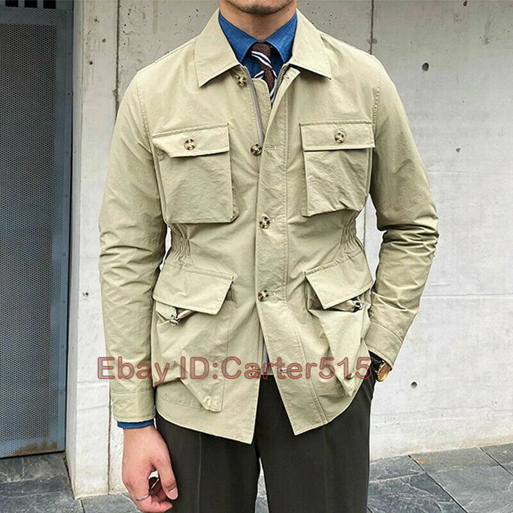 Men's Winter Warm Cotton Safari Jacket Pockets Nylon Hunting Coat Casual Coat     Please note that this is the Chinese size and smaller than U.S size.   If you are not sure the size ,please leave a note wrote your height , weight and chest , and i will give you suggestions.        Please note :   1.Due to the different shooting angle, there will be some chromatic aberration.   2.Because the measurement is manual measurement, there are errors. Thank you！   If you are not sure about your size, ple Men’s Field Jacket, Spring Military Outerwear With Stand Collar, Nylon Outerwear With Pockets And Stand Collar, Khaki Windbreaker With Pockets For Work, Khaki Single Breasted Outerwear With Stand Collar, Beige Long Sleeve Windbreaker With Pockets, Military Style Outerwear With Lapel Collar And Pockets, Utility Style Long Sleeve Khaki Parka, Khaki Utility Outerwear With Lapel Collar