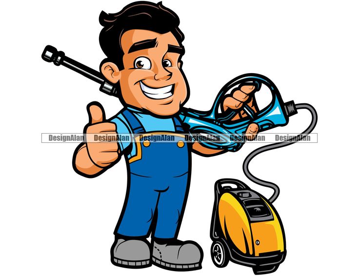 a cartoon man holding a blow dryer and giving the thumbs up