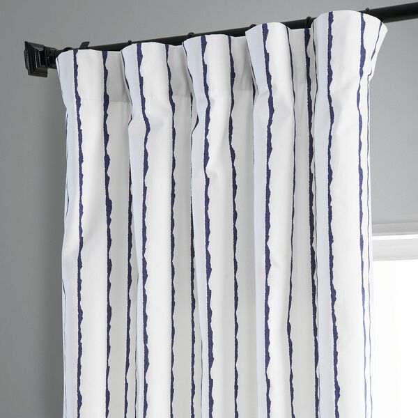 a curtain with blue and white stripes on it