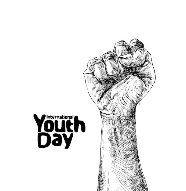 an ink drawing of a clenched hand with the words international youth day