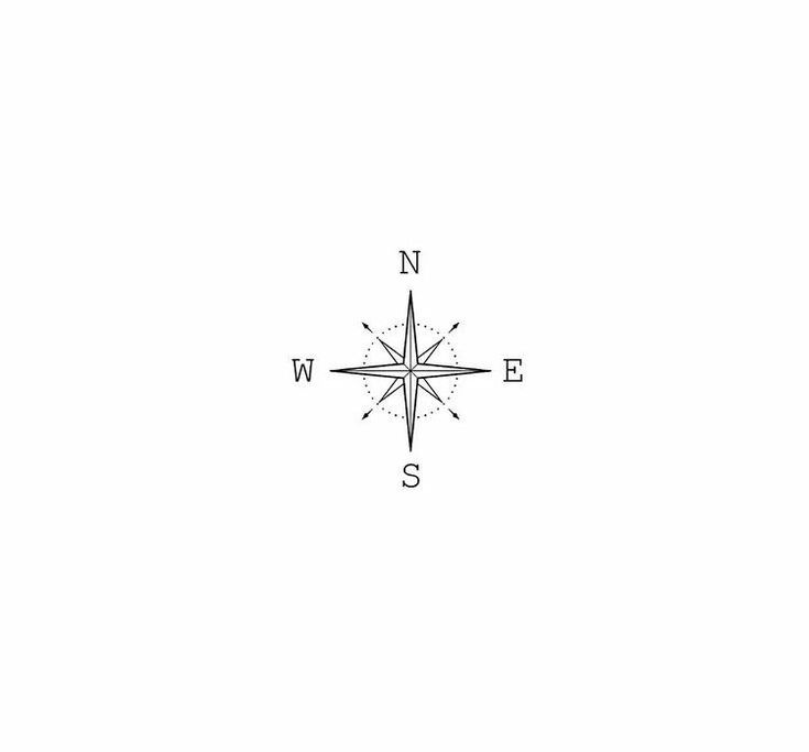 a black and white drawing of a compass on a white background with the words n w e s written in cursive writing