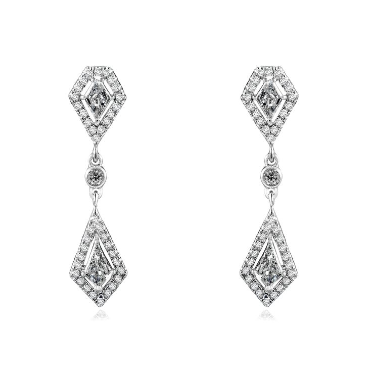 Kite Cut Diamond Dangle Earrings 1 1/10 Carat (ctw) in 14k White Gold Formal Platinum Diamond Earrings Baguette Cut, Formal Baguette Cut Diamond Earrings With Diamond Accents, Formal Baguette Cut Platinum Diamond Earrings, Formal Baguette Cut Diamond Earrings With Accents, Formal Platinum Baguette-cut Earrings, Formal Platinum Baguette Cut Earrings, Formal Baguette Cut Platinum Earrings, Diamond White Baguette Cut Diamond Earrings For Formal, Formal Diamond White Diamond Earrings With Baguette Cut