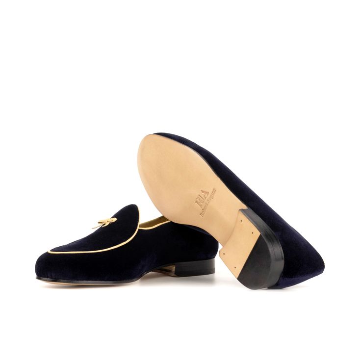 Sheridan Rd. Men's Belgian Slippers No.2335 | Robert August Prom Suit And Dress, Designer Shoes For Men, Black Order, Navy Blue Velvet, Mens Designer Shoes, Prom Suits, Leather Bow, Velvet Trim, Dresses Ideas