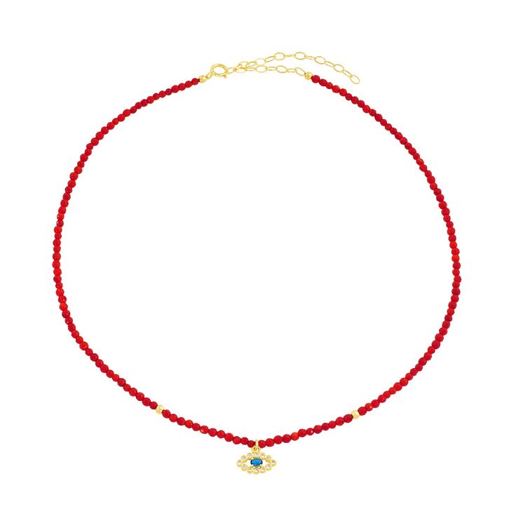 We could all use a little extra luck on our side—and lucky for you, our good vibe charms deliver on substance *and* style. Take our Lady Luck Evil Eye Choker, for instance: energizing red and gold beads add fire power to your fit while a crystal-studded evil eye charm flashes and sparkles. A potent pick-me-up that's bound to become your new fave. 12-14 inches Red Spiritual Jewelry With Gold Beads, Spiritual Red Jewelry With Gold Beads, Red Gemstone Beaded Necklaces For Meditation, Spiritual Red Beaded Necklaces With Gold Beads, Spiritual Red Beaded Necklace With Gold Beads, Red Jewelry With Colorful Beads For Meditation, Red Spiritual Necklace With Tiny Beads, Red Spiritual Necklace For Good Luck, Evil Eye Choker