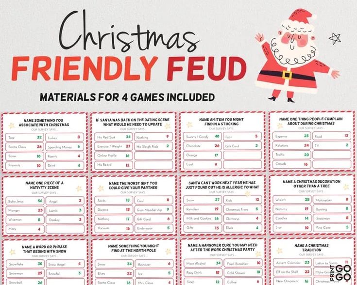 a christmas friendly game with santa claus on the side and numbers for each player to play