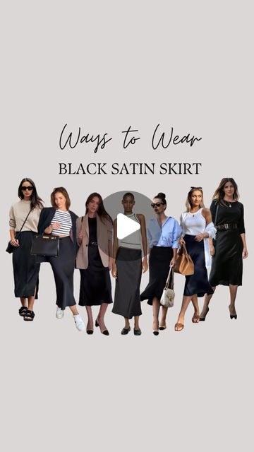 EStyle Expressions │ Style Alchemist  │ Outfit Ideas on Instagram: "Good Morning! Happy Easter Weekend 🐣  Here are 7 ways to style the versatile Black Satin Skirt this weekend! 🖤 Dress down with a tee and trainers 👟 or glam it up with a knit top, accessories and heels 👠✨.   Comment for links 🔗  #outfit #outfitinspo #outfitinspiration #outfitideas #stylefashion #styleinspiration #styleinspo #styleguide #stylingtips #blackskirt #satinskirt #easterweekend #fashion #fashionblogger #etyle #eternalstyle #estyleexpressions" Black Satin Skirt Outfit Work, Black Satin Skirt Outfit Party, Satin Skirt Work Outfit, Black Satin Skirt Outfit Classy, Black Satin Skirt Outfit Winter, Satin Black Skirt Outfit, Alchemist Outfit, Good Morning Happy Easter, Black Silk Skirt Outfit