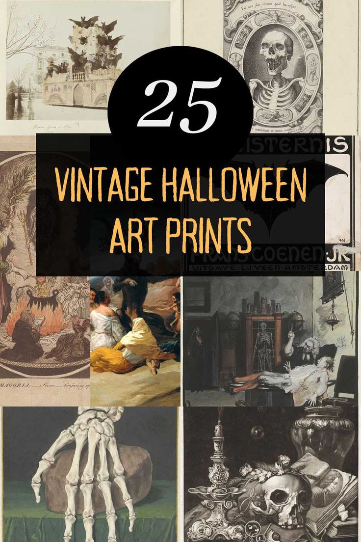 vintage halloween art prints with text overlay that says 25 vintage halloween art prints on it