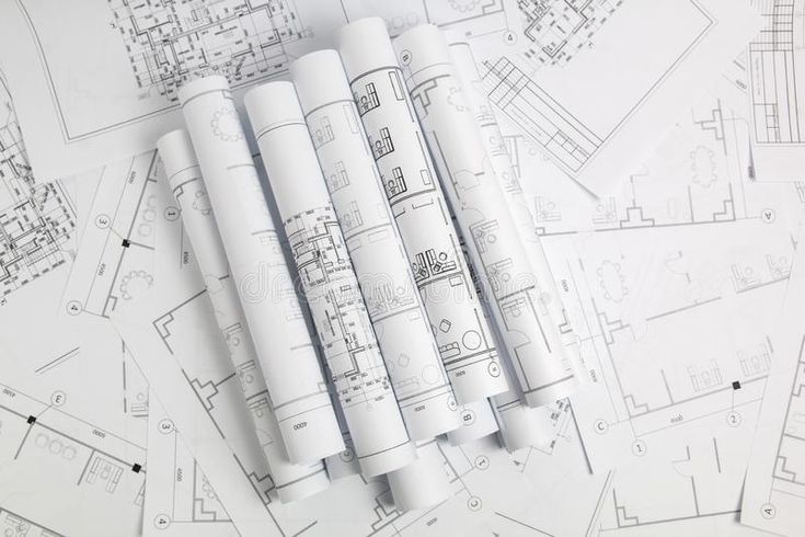 four rolls of architectural drawings on top of blueprints royalty illustration stock images, architecture drawing