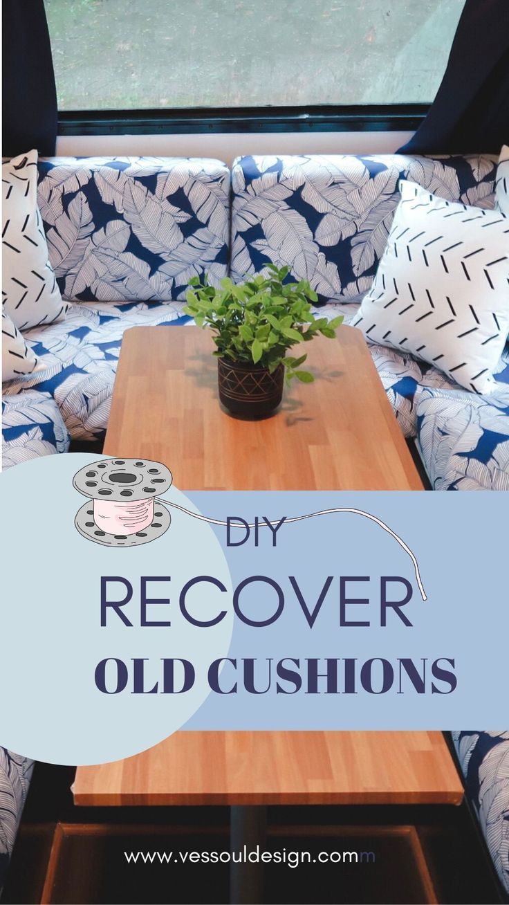 a couch and table with the words diy recover old cushions