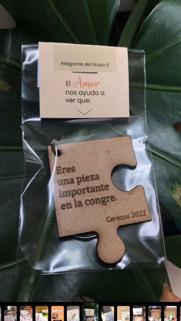 a piece of puzzle sitting on top of a plastic bag next to a green plant