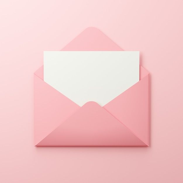 an open pink envelope with a white paper in the middle