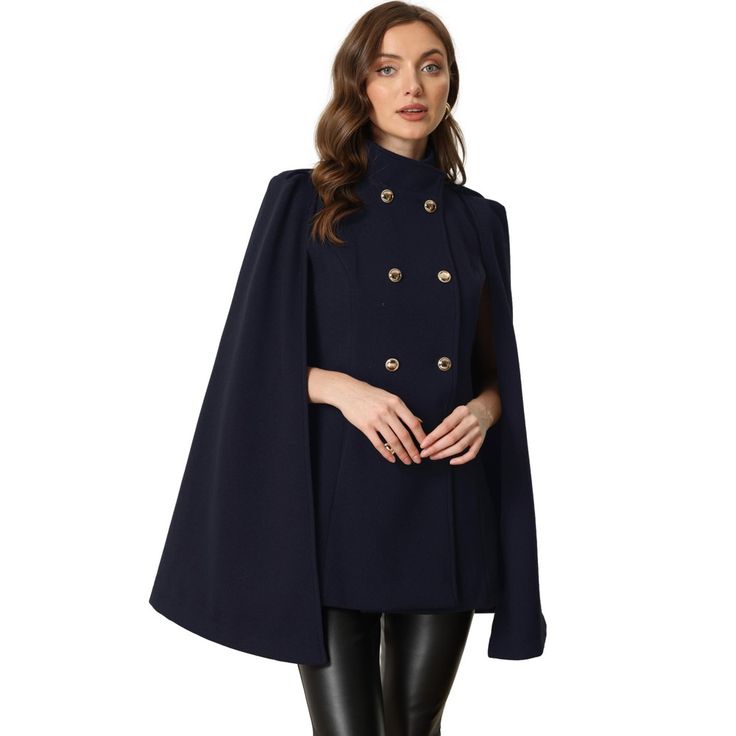 This double-breasted cloak coat is designed to make a fashion statement while keeping you cozy during the cold winter months. With its classic button closure and slit sleeves, this coat offers a unique and stylish look that will turn heads wherever you go. Additionally, the coat is lined for added insulation and features pockets for practicality. Whether you're attending a special event or simply running errands, this cape coat is a versatile choice that can elevate any outfit. Suede Trench Coat, Cloak Coat, Winter Overcoat, Chicago Fashion, Warm Fabric, Long Winter Coats, Capes For Women, High Waist Pants, Black Velvet Dress