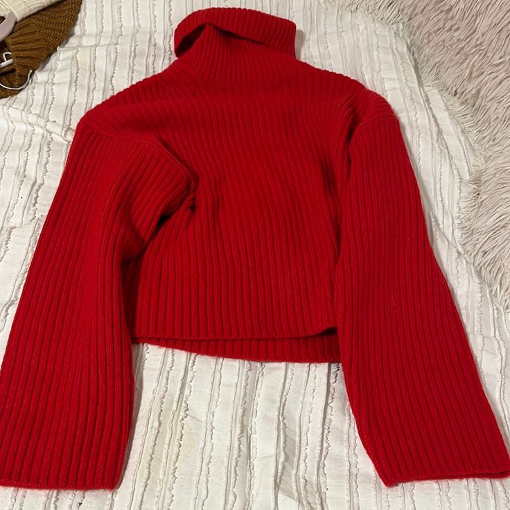 Red Sweater Brand New Red Chunky Sweater, Trendy Red Turtleneck Sweater, Chic Red Winter Sweater, Chic Winter Tops By H&m, Chic H&m Tops For Winter, Red Fitted Sweater For Fall, Fitted Red Sweater For Fall, Red Trendy Stretch Sweater, Trendy Red Stretch Sweater