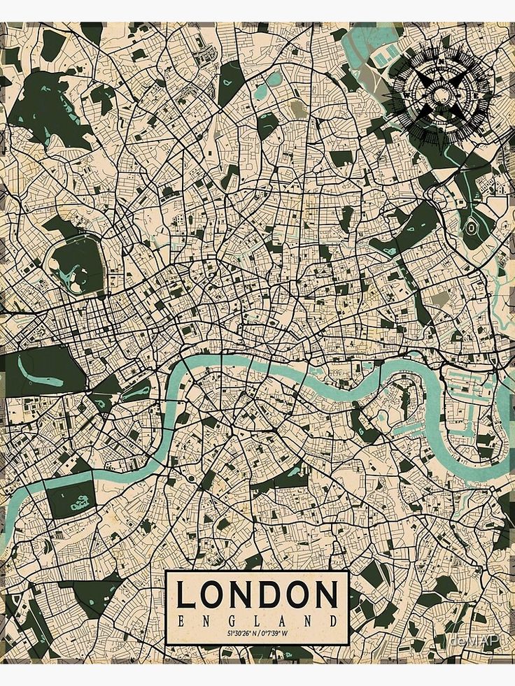 a map of london, england with the river thames in it's foreground