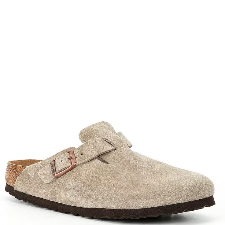 Super Cute And Trendy Clogs. Don’t Wear As Much As A Should. Clearing Out Closet. I’ve Always Worn With Socks! Birkenstock Potato Shoes, Grey Birkenstock Clogs, Boston Clogs Birkenstock, Boston Suede Birkenstock Outfit, Clog Birkenstock Outfit, Birks Clogs, Birk Clogs, Dream Dresser, Boston Birkenstock