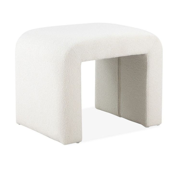 Jea 24 Inch Accent Stool, Soft Cushioned Seat, White Boucle, Panel Legs By Casagear Home Transitional Modern Farmhouse, Cozy Seats, Waterfall Design, Accent Stool, Coffee And Espresso Maker, Reclining Furniture, Living Room Tv Stand, Stuffed Animal Storage, Modern Accents