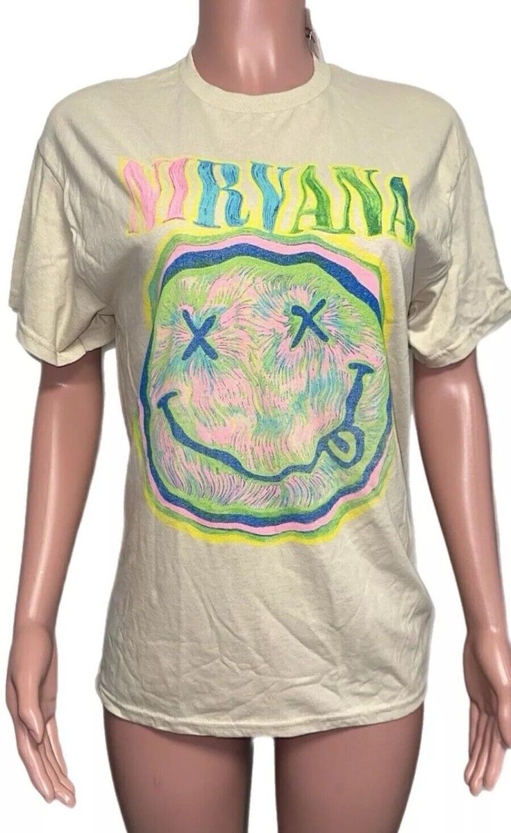 Nirvana Emoi Face T-shirt Top Unisex M Cotton S/S Grunge rockstar tee New Band T Summer Grunge T-shirt With Screen Print, Casual Graphic Print T-shirt For Concerts, Edgy Festival T-shirt With Crew Neck, Trendy Festival T-shirt With Graphic Print, Festival Graphic Print Relaxed Fit T-shirt, Casual Summer T-shirt For Concerts, Trendy T-shirt For Summer Concert, Trendy Summer T-shirt For Concert, Trendy Summer Concert T-shirt