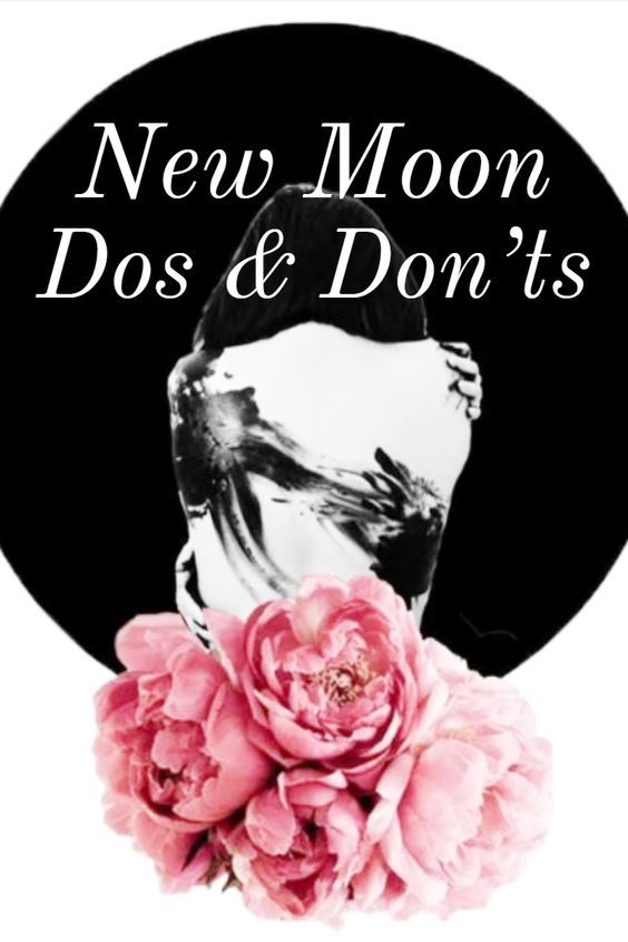 the new moon dos & donts logo is shown with pink flowers in front of it