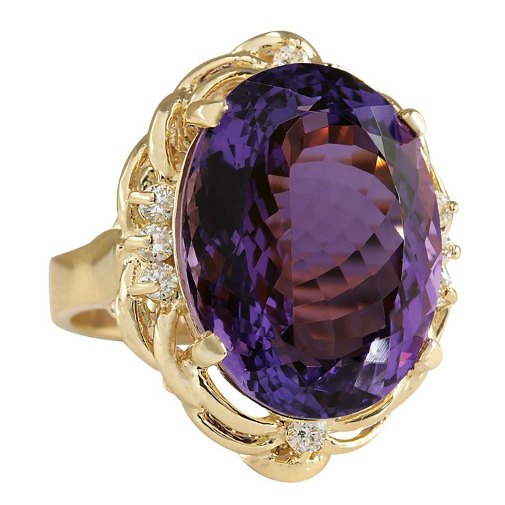 14.91 Carat Natural Amethyst 14K Yellow Gold Diamond Ring | Fashion Strada American Government, Amethyst And Diamond Ring, Yellow Gold Diamond Ring, Purple Diamond, Diamond Fashion Rings, Ring Fashion, Gold Diamond Ring, Gold Diamond Rings, Color Purple