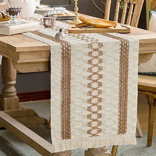 Boho Table Runner,BambooTable Runners with Tassel Macrame Boho Tablecloth, Green Table Runner, Rustic Table Runners, Boho Table Runner, Macrame Table, Farmhouse Table Runners, European Style Homes, Stil Rustic, Vintage Table Runner