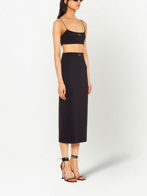 Miu Miu high-waist Stretch Midi Skirt - Farfetch Midi Skirt Black, High Rise Skirt, Latest Skirts, Jersey Skirt, Skirts Midi High Waisted, Satin Midi Skirt, Black Midi Skirt, Satin Skirt, Silk Skirt