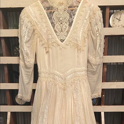 Buy Beautiful Vintage Wedding Dress Long Sleeve Lace Dress With Fitted Bodice For Wedding, Elegant Long Sleeve Wedding Dress With Lace Trim, Classic Victorian Wedding Dress With Fitted Bodice, Wedding Dress With Lace Collar And Fitted Bodice, Fitted Wedding Dress With Lace Collar, Vintage Long Sleeve Dress For Wedding, Long Sleeve Lace Trim Wedding Dress, Fitted Lace Dress With Lace Sleeves For Wedding Night, Cream Lace Dress With Fitted Bodice And Lace Trim