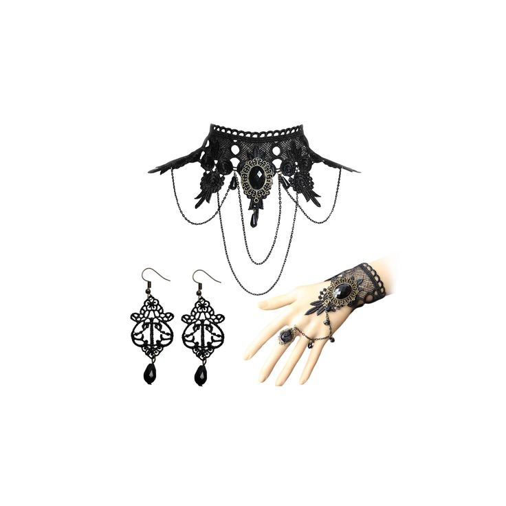 PRICES MAY VARY. GOTH ACCESSORIES: Our Halloween jewelry set includes black elegant vintage necklace, black vintage pendant earrings, black ring bracelet. They are all suitable for the upcoming Halloween. Owning our Halloween suit can add to the atmosphere of Halloween festival. WITCH COSTUME FOR WOMEN: The retro black necklace is light in weight and will not bring any burden to the neck and wrist. These accessories are made of exquisite materials and are harmless to your skin. You can wear this Cheap Black Costume Accessories For Festivals, Pretty Goth Accessories, Goth Choker Storage, Shoulder Necklace Gothic, Cheap Black Costume Accessories For Costume Party, Necklaces For Black Dresses, Gothic Accessories Necklaces, Witch Halloween Jewelry, Wednesday Adams Accessories