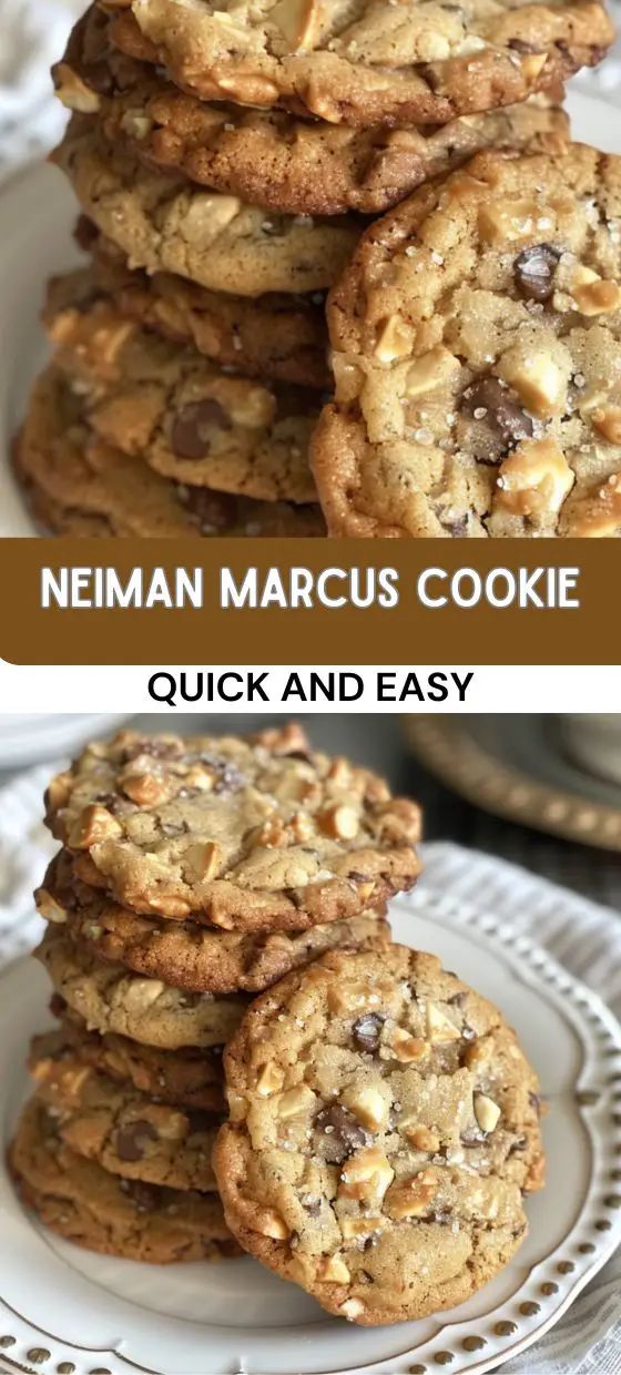 cookies stacked on top of each other with the words neiman marcus cookie in the middle