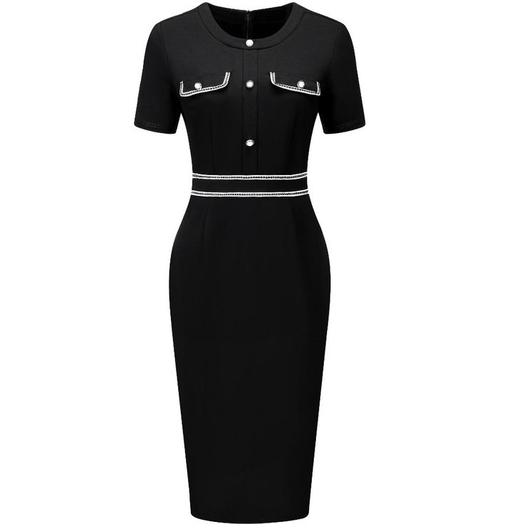 This dress can be a perfect addition to almost any outfit from formal to daily wear, great for work, meetings, office, businesses, work, parties, cocktails, weddings, casual, daily dressing, etc. Pair with high heels for a vintage office look. Comfortable and versatile, this pencil dress is perfect on its own or as a layer under a blazer. It's a perfect choice for work and formal occasions. Fitted Knee-length Bodycon Dress For Office, Elegant Black Slim Fit Bodycon Dress, Knee-length Bodycon Dress For Work, Knee-length Slim Fit Bodycon Dress For Office, Black Bodycon Office Dress, Office Knee-length Slim Fit Bodycon Dress, Slim Fit Knee-length Bodycon Dress For Office, Slim Fit Knee-length Bodycon Office Dress, Knee-length Bodycon Midi Dress For Career