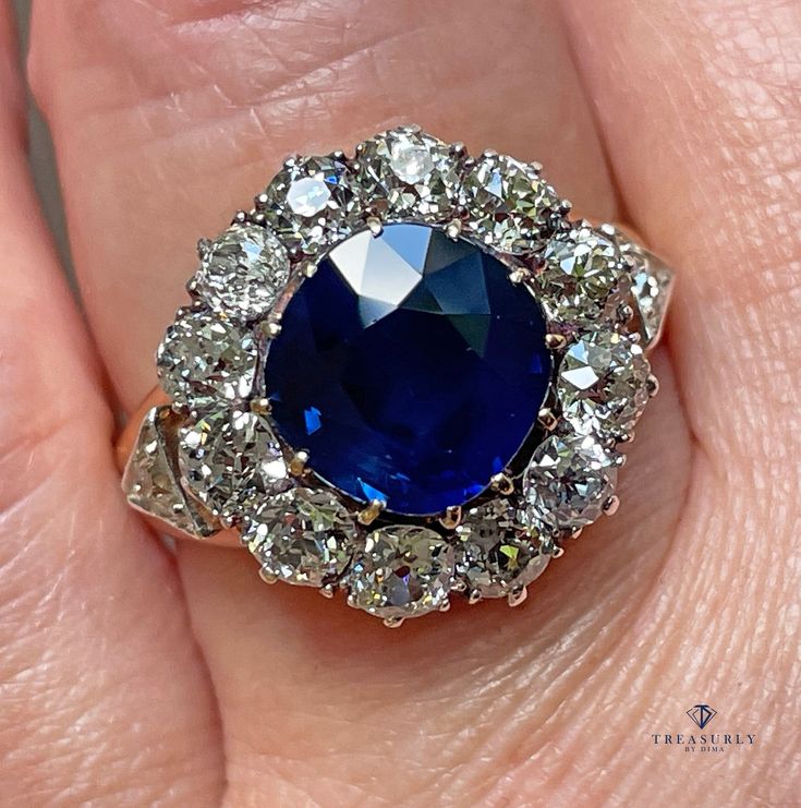 Antique Victorian GIA 6.27ct No Heat Cushion Blue Sapphire Diamond Cluster 18k Gold RingBEHOLD THE MAGIC, THE LEGENDARY SAPPHIRES FROM PAILIN - beauty isn't just stunning, it has history.Own a piece of history with this exceptional European-made sapphire ring that screams late Victorian, circa the 1890s,This stunning ring features a GIA-certified, approx. 3.01 carat natural sapphire from the famed Pailin mines in Cambodia. These mines are no longer operational, making this a truly rare find.The Pailin, Kashmir Sapphire, Rare Jewelry, Antique Jewelry Rings, Top Rings, Etsy Gold Ring, Blue Sapphire Diamond, Right Hand Rings, 18k Gold Ring