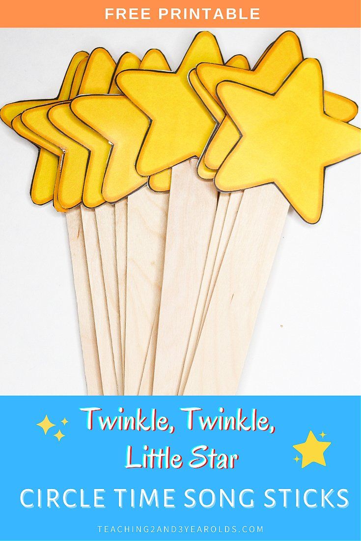 wooden picks with stars on them and text that reads, twinkle, twinkle little star circle time song sticks