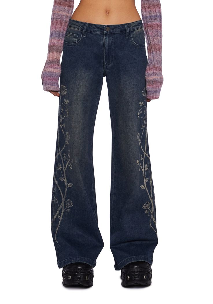 base|blue Current Mood Clothing, Cowboy Pants, Unique Jeans, Rose Graphic, Western Jeans, Patterned Jeans, Current Mood, Cargo Jeans, Basic Outfits