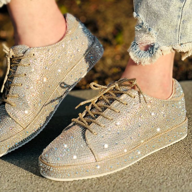 Step Out In Style, These Rhinestone Sneakers Are Here To Make Casual A Little More Glamorous! Sparkly Iridescent Rhinestones In A Variety Of Sizes Cover These Classic Sneakers With A Rounded Toe, Lace-Up Vamp, Low-Cut Collar, And Coordinating Rhinestone-Embellished Flatform Sole. Cushioned Insole. ** Bundle Up To Get 10% Discount ** Condition: Brand New Color: Champagne Gold W/ Ab (Aurora Borealis) Finished Rhinestones Heel Height: 0.75" (Approximately) Fit: True To Size! Embellished Gold Sneakers With Round Toe, Gold Sneakers With Rhinestones And Round Toe, Gold Rhinestone Sneakers With Round Toe, Gold Embellished Sneakers With Round Toe, Gold Embellished Round Toe Sneakers, Gold Embellished Lace-up Sneakers, Glamorous Embellished Lace-up Sneakers, Glamorous Sneakers With Bling And Round Toe, Glamorous Bling Sneakers With Round Toe