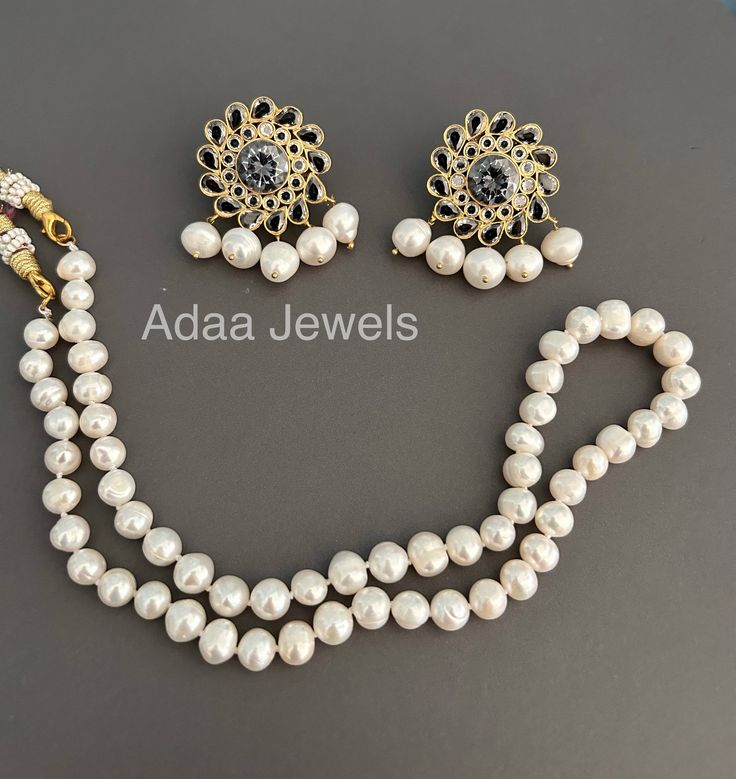 Absolutely stunning Hyderabadi pearl necklace and earrings set. Beautiful design. The necklace is strung together with genuine freshwater pearls.  Matching pearl drops have been added to the earrings to finish the look.  Beautiful design. Set includes pearl necklace and matching stud earrings. Timeless piece of jewellery.  Gold plated.   Please read our shop policies before making a purchase.  Thanks Pearl Pendant Necklace As Diwali Gift, Pearl Pendant Necklace For Diwali Gift, Diwali Gift Necklace With Pearl Pendant, Diwali Pearl Necklace With Pearl Drop, Pearl Pendant Necklace For Festivals, Pearl Necklace With Pearl Pendant For Festivals, Festival Pearl Necklace With Pearl Pendant, Festival Pearl Pendant Necklace, Pearl Chain Necklace For Diwali Gift