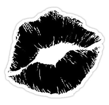 a black and white sticker with the shape of a kiss on it's lips