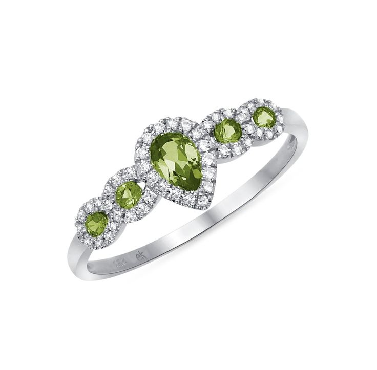 Divine - Ele Keats Jewelry Peridot Rings With Brilliant Cut In Fine Jewelry Style, Fine Jewelry Peridot Rings With Brilliant Cut, Elegant Peridot Gemstone Stackable Rings, Elegant Peridot Promise Ring, Anniversary Peridot Jewelry With Diamond Accents, Wedding Jewelry With Brilliant Cut Peridot, Classic Peridot Jewelry With Halo Setting, White Gold Peridot Ring With Center Stone, White Gold Peridot Rings With Round Cut