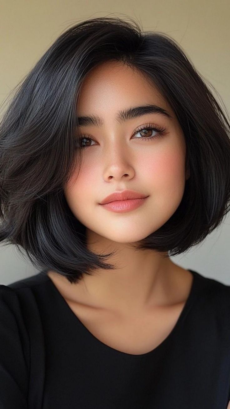 Give your thick hair a fresh start with a bob haircut that delivers volume control and style. Bobs provide a balanced look, enhancing natural body while keeping hair neat. From blunt cuts to wavy finishes, these haircuts are the perfect mix of modern flair and timeless appeal. Thick Asian Haircut, Filipina Short Hair, Asian Hair Bob, Bob Layer, Asian Bob Haircut, Asian Bob, A Bob Haircut, Bob Haircuts For Thick Hair, Tomboy Haircut