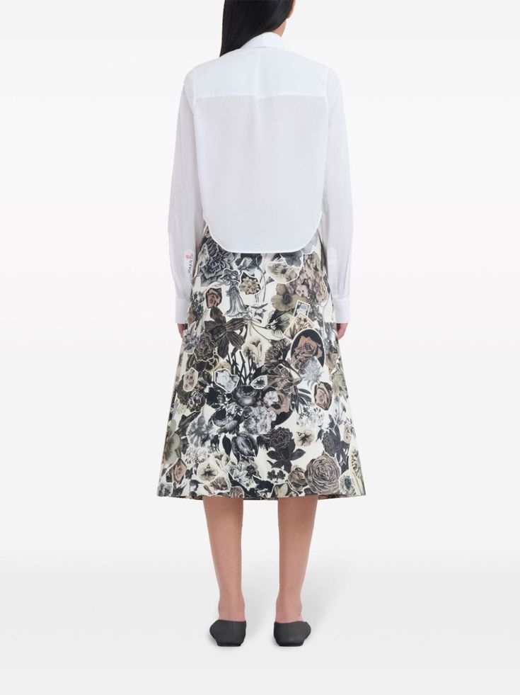 Marni Юбка А-силуэта с Цветочным Принтом - Farfetch White Asymmetrical Floral Print Skirt, White Floral Print Asymmetrical Skirt, White Asymmetrical Skirt With Floral Print, Elegant Floral Print Skirt For Daywear, Floral Print Knee-length Skirt For Work, Knee-length Floral Print Skirt For Work, Workwear Floral Print Knee-length Skirt, Floral Print Flared Skirt For Workwear, A Line Skirt