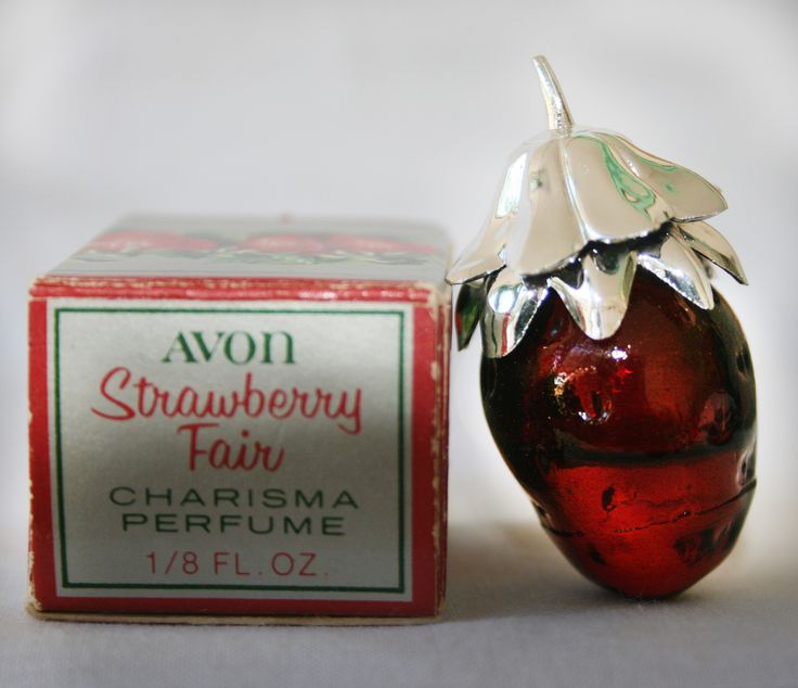 Vintage Avon Strawberry Fair perfume Made 1974-1975 1/8 oz, red glass, silver cap, came in Moonwind, Charisma and Sonnet. Vintage Perfume Bottles Aesthetic, Vintage Makeup Products, Strawberry Perfume, Avon Bottles, Avon Perfume Bottles, Pretty Perfume Bottles, Avon Perfume, Perfume Box, Avon Vintage