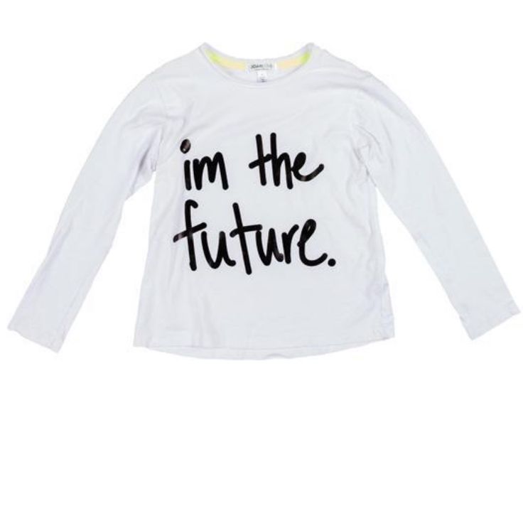 Brand New With Tags! Long Sleeve White Jersey Tee Shirt With Black “I’m The Future “ Print. Unisex Fun Long Sleeve T-shirt With Screen Print, Long Sleeve Cotton T-shirt For Playwear, Trendy Cotton T-shirt For Playwear, Casual Long Sleeve T-shirt, Fun Long Sleeve T-shirt For Spring, Spring Funny Print Long Sleeve Tops, Spring Long Sleeve Tops With Funny Print, Graphic Print Tops For Playwear In Fall, Casual Graphic Print Shirt For Playwear