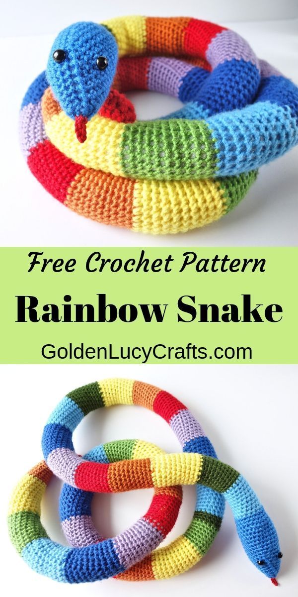 crochet rainbow snake bracelet with text overlay that says free crochet pattern