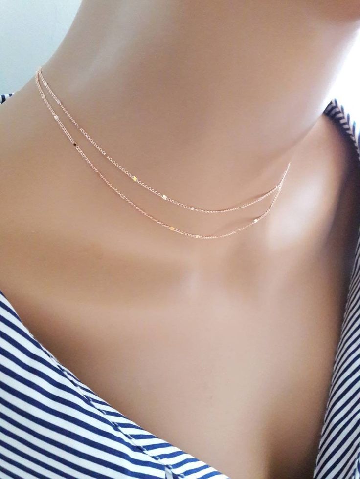 Dainty, delicate layered rose gold starlit chain choker necklace -------------------- DETAILS ・Rose gold plated 1 mm curb chain  ------------------- NECKLACE LENGTH ・This choker necklace is available in 3 sizes. 12" - 15"  (12" + adjustable 3 - inch extender) 15" - 18" (15" +  adjustable 3 - inch extender) 18" - 21" (18" +  adjustable 3 - inch extender) ・Lower strand is 1 inches longer than upper strand. ・It closes with lobster clasp. ------------------- JEWELRY CARE ・Plated brass items are expe Dainty Rose Gold Chain Necklace For Layering, Minimalist Rose Gold Layered Necklace With Adjustable Chain, Rose Gold Jewelry With Delicate Chain For Layering, Minimalist Rose Gold Necklace With Double Chain, Minimalist Rose Gold Layered Necklace With Delicate Chain, Delicate Rose Gold Necklace For Layering, Trendy Rose Gold Delicate Chain Necklace, Minimalist Rose Gold Double Chain Necklace, Rose Gold Clavicle Chain Jewelry For Layering