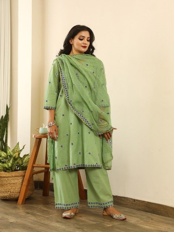 Beautiful handcrafted straight kurta pants set in pure cotton with lovely matching cotton doriya dupatta that is rightly finished with small floral embroidery motifs. Color: Green Fabric: Kurta & Bottom - Cotton Dupatta -Kota Doria Note: Length and sizes can be customised Length - Kurta 40 inches Pants 38 inches Available in other colors If you happen to see some deformity in hand-work or fabric, that’s mere the technique of the same and not a defect. The garment is quite premium. The product wi Designer Cotton Unstitched Suit With Straight Kurta, Designer Cotton Palazzo Set With Dabka Work, Cotton Unstitched Suit With Dabka Work, Designer Cotton Kurta With Dupatta, Designer Cotton Lawn Suit With Chikankari Embroidery, Designer Unstitched Cotton Salwar Kameez, Festive Cotton Lawn Suit With Straight Kurta, Cotton Lawn Suit With Straight Kurta For Festive Season, Bollywood Style Cotton Lawn Suit