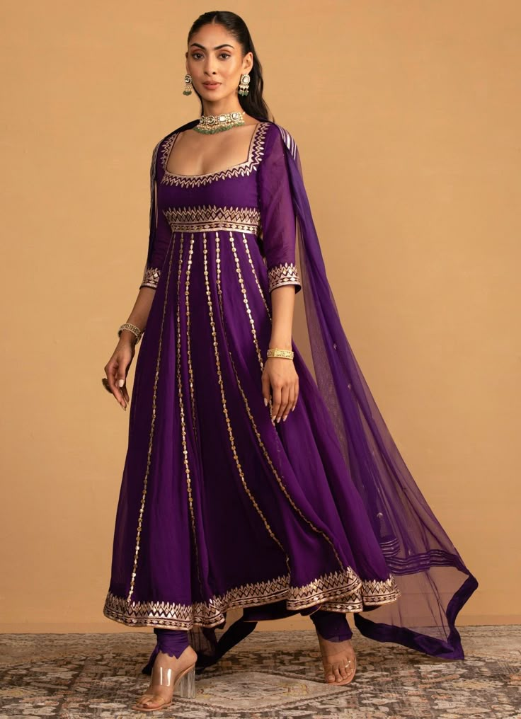 Purple Embroidered Anarkali Set Esha Koul - Fabilicious Fashion Wedding Saree Look, Purple Sharara, Casual Anarkali, Ethnic Outfit Ideas, Anarkali Ideas, Anarkali Design, Indian Long Dress, Diwali Dress, Purple Anarkali