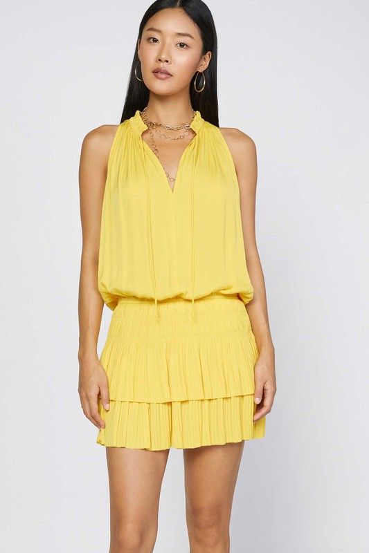 Pleated Mini Dress, Sunny Yellow - New Arrivals - The Blue Door Boutique Summer Dress With Pleated Waist And Tiered Skirt, Summer Smocked Dress With Pleated Waist For Daywear, Summer Mini Dress With Pleated Waist For Day Out, Chic Yellow Tiered Mini Dress, Yellow Pleated Mini Dress, Yellow Smocked Bodice Mini Dress For Summer, Summer Mini Dress With Pleated Waist For Daywear, Yellow Pleated Mini Dress For Summer, Chic Summer Smocked Dress With Pleated Waist