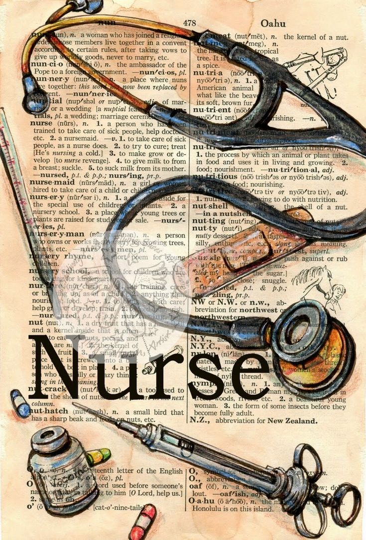 an old book page with medical items on it and the words nurse written in black