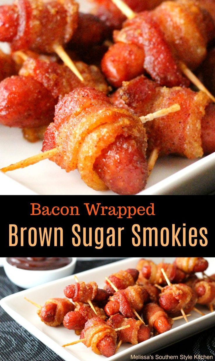 Smokies Appetizers, Brown Sugar Smokies, Fingerfood Recipes, Football Food Appetizers, Smokies Recipe, Sandwich Vegetarian, Bacon Wrapped Smokies, Savory Dips, Spicy Bacon